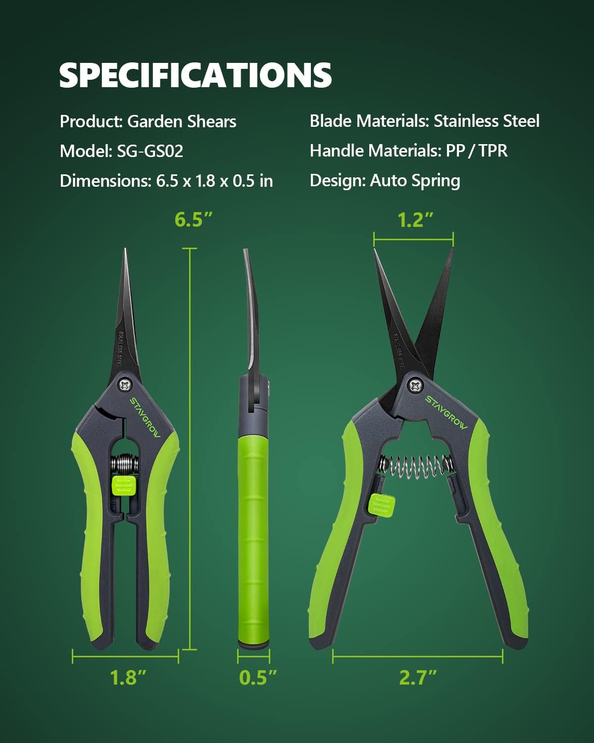 2pcs 6.5" Pruning Shears for Gardening, Ultra Sharp Garden Scissors for Precise Cuts, Stainless Steel Bonsai Clippers with Spring Loaded, 6.5 Inch Garden Shears (1pc Straight & 1pc Curved)