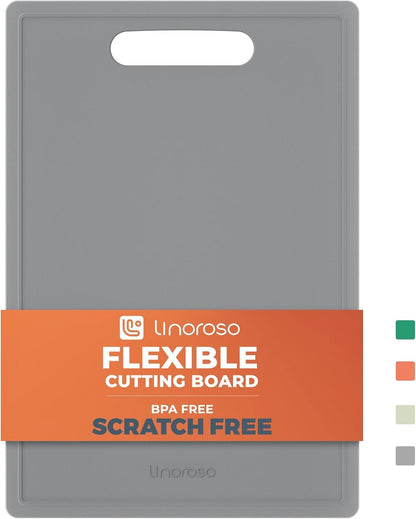 Linoroso Flexible Kitchen Cutting Board - Made from BPA Free Material - Cutting Mark Prevention, 10x14 Inches, Non-Slip Design - Easy-Care Kitchen Essential, Orange