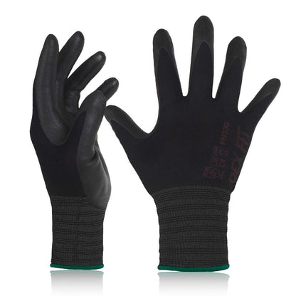 DEX FIT Nitrile Work Gloves FN330, 15-Gauge 3D Snug Stretch Fit, Touchscreen, Power Grip in Wet & Oily Conditions, Mechanic & Warehouse, Men & Women, Black, M, 3 Pairs