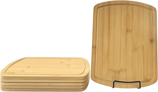 Set of 6, Bulk Bamboo Cutting Boards with Juice Groove – 15X11" Rounded Rectangle Large Charcuterie Trays, Grazing Platters, Blank Wood for Engraving, Epoxy Crafts, Resin Arts, Wall Decor
