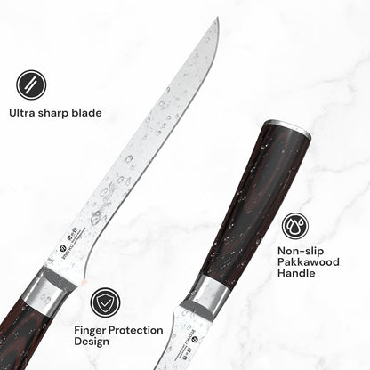 imarku Boning Knife, 6 Inch German High Carbon Stainless Steel Fillet Knife, Perfect for Meat Cutting, Pakkawood Handle, Gifts for Women and Men