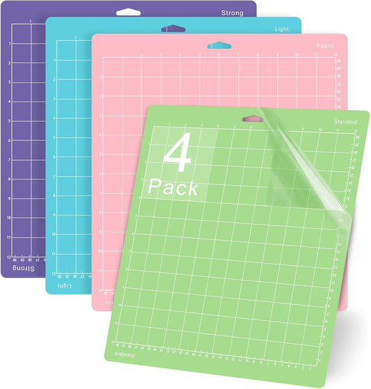 Gwybkq Cutting Mat 12 Pack 12x12, Compatible With Cricut Maker 4/Explore Air & Silhouette Sticky Pad Replacement Accessories, for Crafts Supplies (Standard/Light/Strong/Frabic)