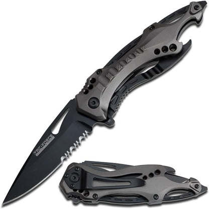 Tac-Force Folding Pocket Knife, 3.25-inch Serrated Blade, Orange Aluminum Handle, 7.75-inch Overall Length TF-705EM