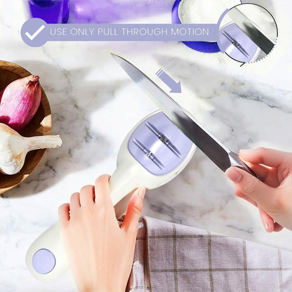 Knife Sharpener for Kitchen, Gold Pink Handheld Sharpener for Repairing and Polishing Kitchen Knives,Manual Sharpener Suitable for Various Kitchen Knives