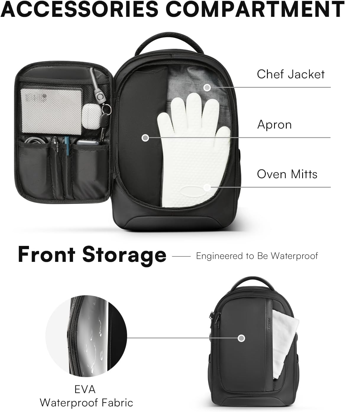 Chef Knife Backpack with Waterproof Pocket, 30+ Pockets for Knives and Tools, Knife Bags for Chefs Professional Culinary Apprentice Private Chefs, Pocket for Tablet Laptop (Knife Not Included)