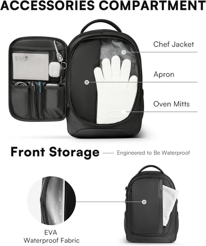 Chef Knife Backpack with Waterproof Pocket, 30+ Pockets for Knives and Tools, Knife Bags for Chefs Professional Culinary Apprentice Private Chefs, Pocket for Tablet Laptop (Knife Not Included)