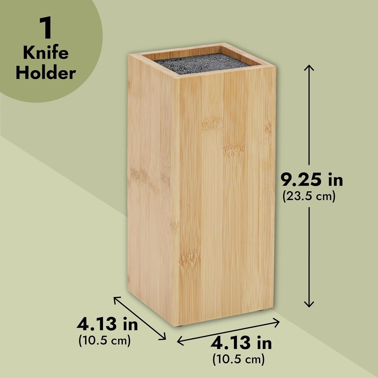 Juvale Bamboo Universal Knife Block - Adjustable Bristle Knife Holder & Stand - Cutlery Holder for Kitchen Counter - Plate Organizer for Cabinet - 4.13 x 9.25 in, Brown, Contemporary