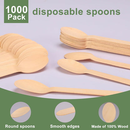 200 Disposable Knives - 6.5 Inch Long Wooden Cutlery - Biodegradable Silverware for Catering Formal Events, Parties, Picnics, Camping, Travel, Weddings, and Other Occasions