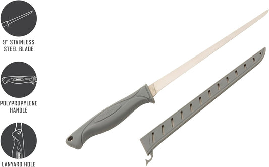 Smith's 9” Lawaia Flex Fillet Knife | 400 Series Stainless Steel Blade | Non-Slip Grip Handle | Protective Sheath | Straight Back Fillet Knife | Salmon, Tuna | Fishing & Hunting Knife