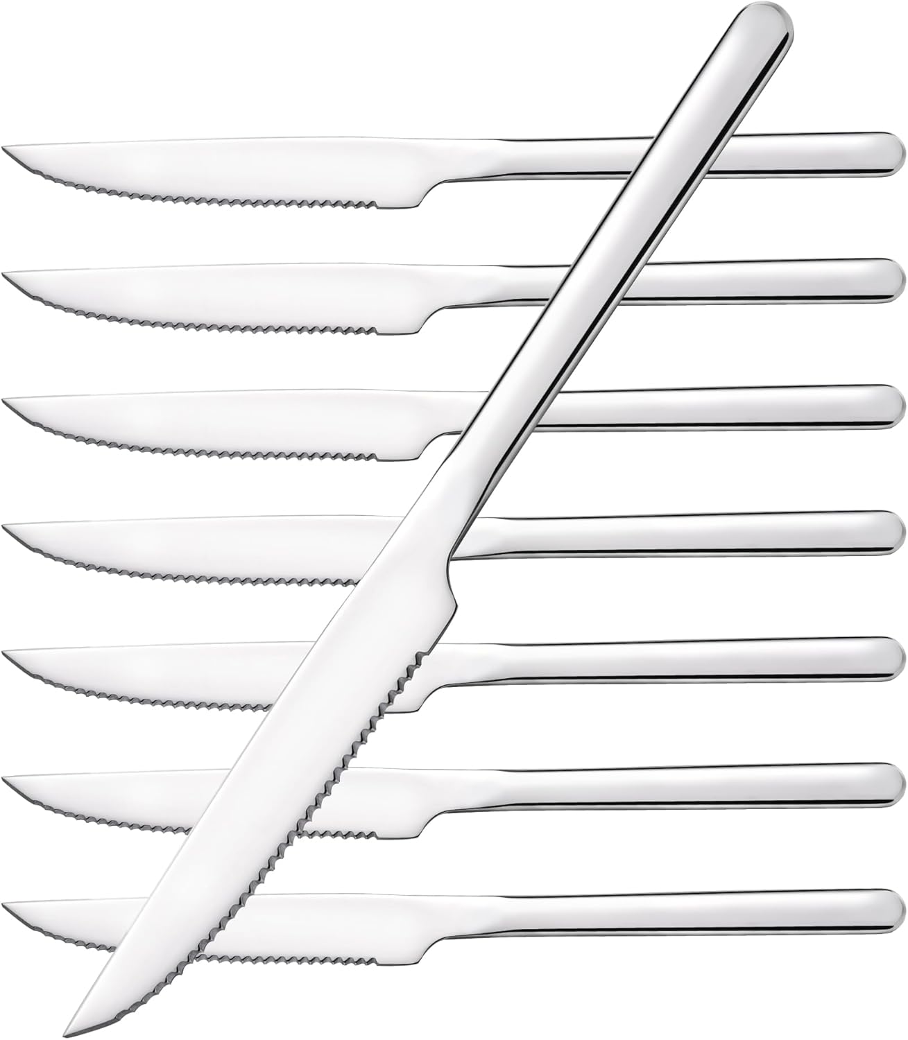 KINGSTONE Sharp Steak Knives, German Stainless Steel Steak Knife Set of 8 with Full-Serrated Blade, 9.4-Inch Sleek Design Table Knives, Mirror Polished