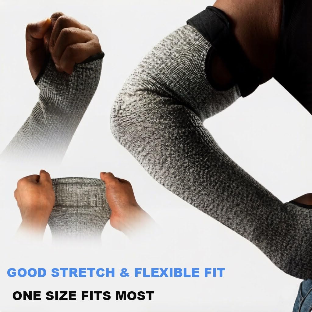 Cut Resistant Arm Sleeves with Thumb Hole – Protective Work & Gardening Sleeves for Welding, Kitchen, Pet Grooming, Thin Skin, Bruising – 1 Pair Grey