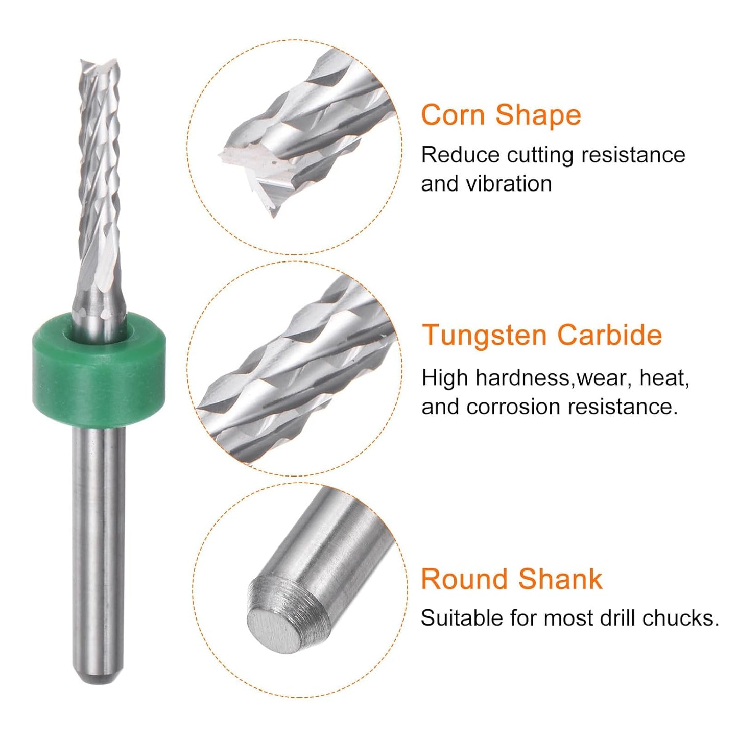 HARFINGTON 10pcs End Mill Bits 0.8mm Solid Carbide CNC Router Bits Engraving Cutter Tools for PCB Circuit Board Milling Machine Wood Carving, 1/8" Straight Shank