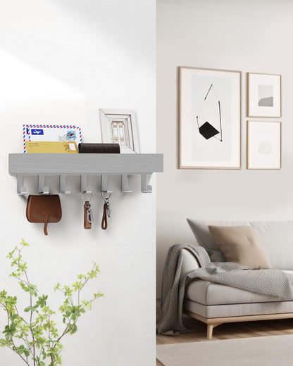 Key Holder Wall Mount Adhesive Magnetic - Hanging Key Hooks with Mail Organizer Tray for Wallet House - Keys Hanger Rack with Shelf for Camper Entryway Door Home Living Room Decor Large Black