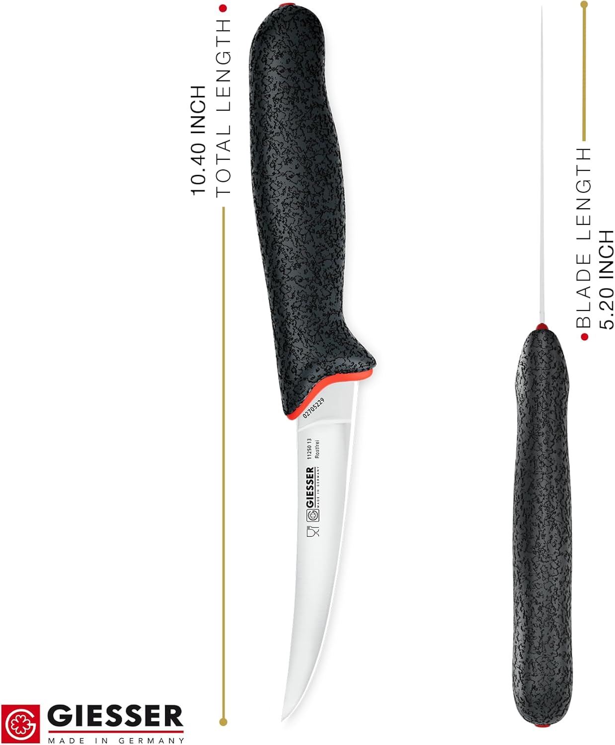 Giesser since 1776, Made in Germay, Boning knife 5-Inch Semi-Stiff, Ultra Slip Resistant Handle material, Dishwashersafe, rustfree, Butcher Knife for Filleting