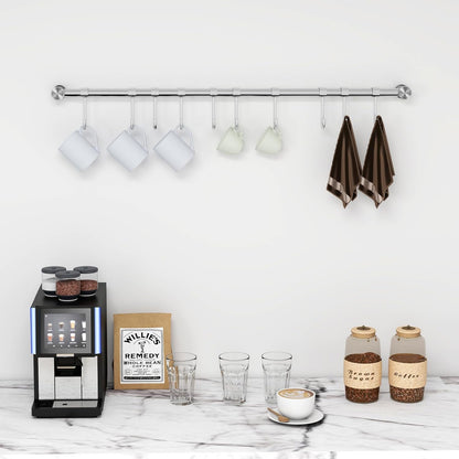 Audmore Kitchen Utensil Rack 2 Pack, 15.6 Inch Pots and Pans Hanging Rack Wall Mounted, 304 Stainless Steel Lid Cooking Utensil Hanger, 7 Sliding Hooks for Spatula Spoon, Measuring Cups, Coffee Mug