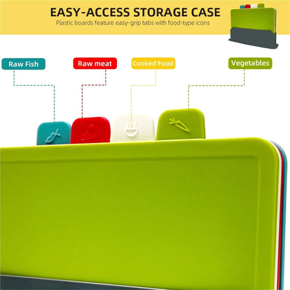 4-Piece Plastic Cutting Board Set with Holder for Kitchen, Dishwasher Safe (Christmas Theme)