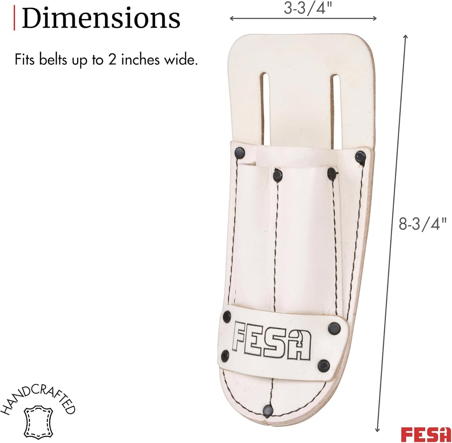 FESA Leather Utility Knife Pouch - Top Grain Leather Knife Pouch for Belt with 2 Pen/Pencil Pockets & Heavy Duty Reinforced Rivets - Fits Belts up to 2" - Handcrafted