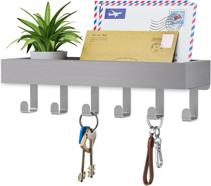 Key Holder Wall Mount Adhesive Magnetic - Hanging Key Hooks with Mail Organizer Tray for Wallet House - Keys Hanger Rack with Shelf for Camper Entryway Door Home Living Room Decor Large Black