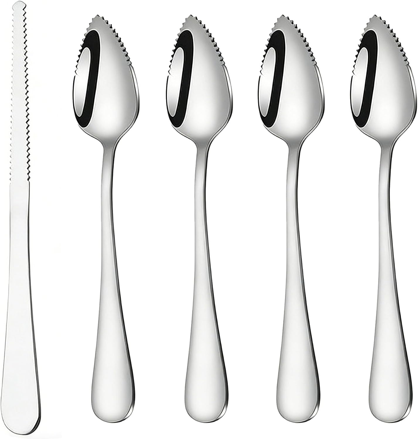 CoguZed 5-Piece Grapefruit Spoon and Knife Set Stainless Steel Serrated Edge Heavy Duty Kitchen Utensils for Grapefruit Oranges Kiwi Citrus Fruits Desserts