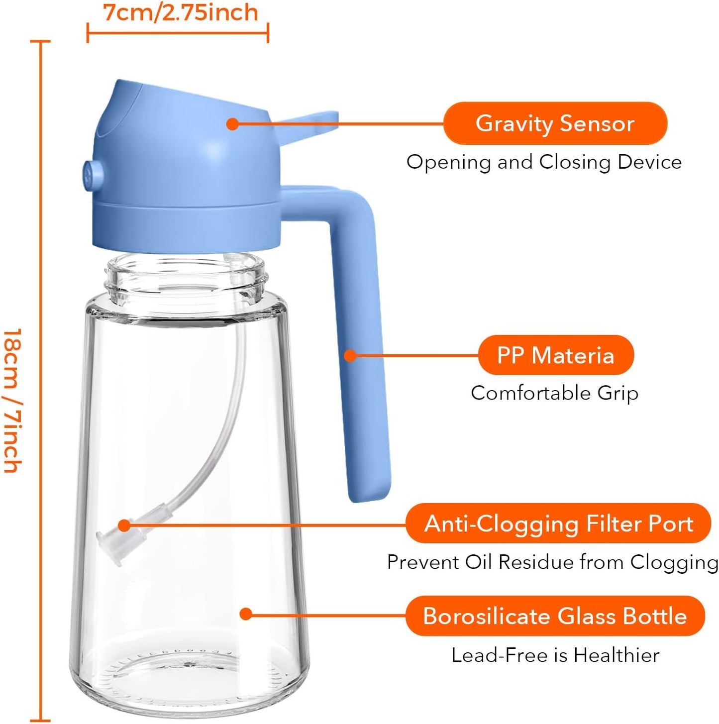 YARRAMATE 16oz/470ml Glass Olive Oil Sprayer for Cooking with Stickers, 2 in 1 Oil Dispenser for Kitchen Gadgets, Food Grade Premium Spray Bottle for Salad, Frying, BBQ (Creamy White)