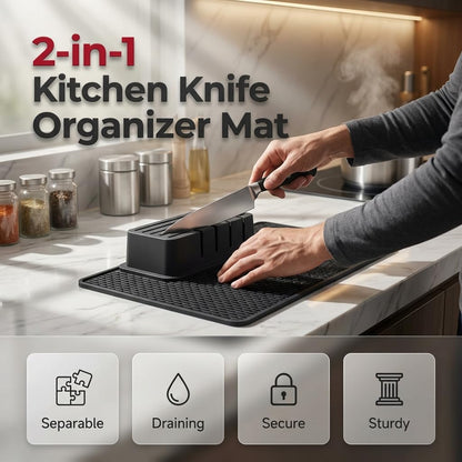Silicone Knife Drawer Organizer, 2026 Upgraded Knife Organizer Drawer Insert for Kitchen, Non-Slip In Drawer Knife Holder for 8-10 Slots, Dishwasher Safe (Grey)