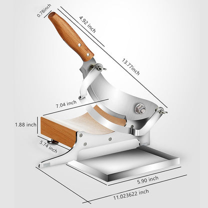 LOVEJO Stainless Steel Manual Meat Slicer - Heavy-Duty Kitchen Tool for Cheese, Jerky, Biltong, and Bread Cutting - Manual Beef and Ham Cutter with Stainless Cutting Board for Home & Deli