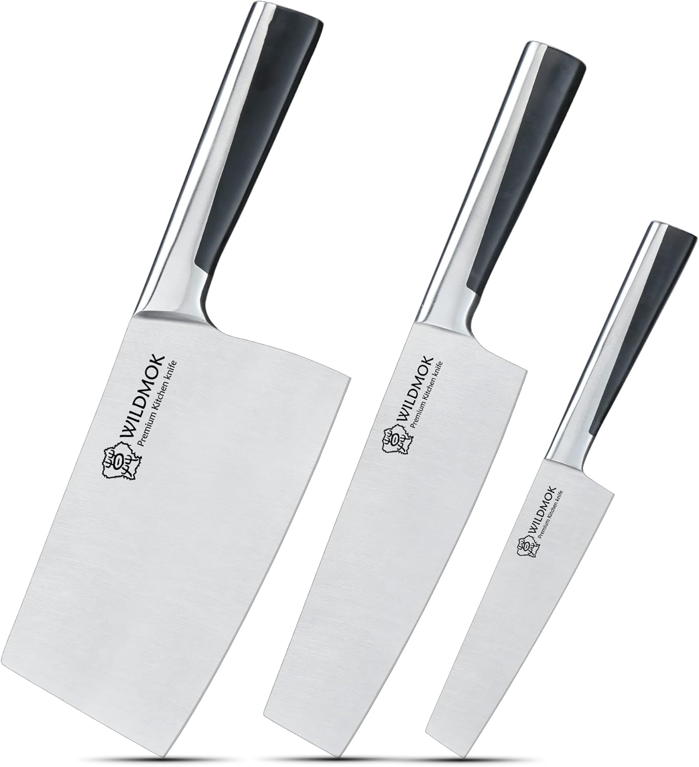 WILDMOK 3pcs Knife Set Stainless Steel Kitchen Knives Set 7inch Bone Chopper 7inch Nakiri Knife and 5inch Utility Cutter with Stainless Steel & ABS Handle, Perfect Cutlery Set Gift