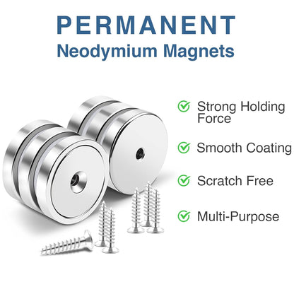 MIKEDE 12 Pack Neodymium Bar Magnets, 70LB Strong Rare Earth Mounting Magnet Heavy Duty, Rectangular Magnet with Countersunk Hole and Steel Capsule, Magnets Strips for Home, Garage - 2.36x0.53x0.2in