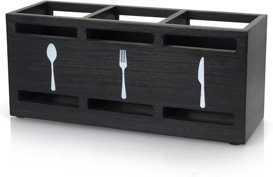 Wooden Silverware Cutlery Holder White Flatware Caddy Small Kitchen Utensil Holders for Party Wood Silverware Organizer Storage for Table Countertop Spoon and Fork Holder Utensils Caddy Basket