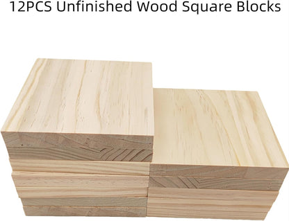 6PCS Unfinished Wood Square Blocks for Crafts, 6x6x1in Blank Wooden Squares Pine Wood Boards for Carving,DIY Wood Coasters,Painting & Burning