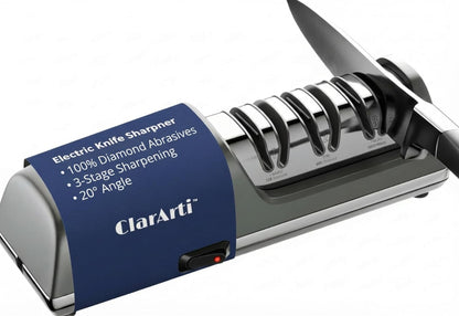 Electric Knife Sharpener for Kitchen Knives, 3-Stage Diamond Sharpening System with Guided Angle, Stable Suction Base, Fast & Safe Knife Sharpening for Home Cooks