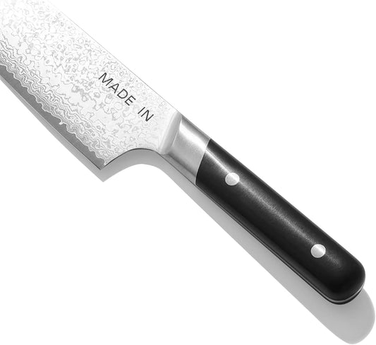 Made In Cookware | 6" Japanese Damascus Steel Santoku Knife | 66 Layers of Damascus Steel with a VG-10 Core | Crafted in Japan | Full Tang With Black POM Handle