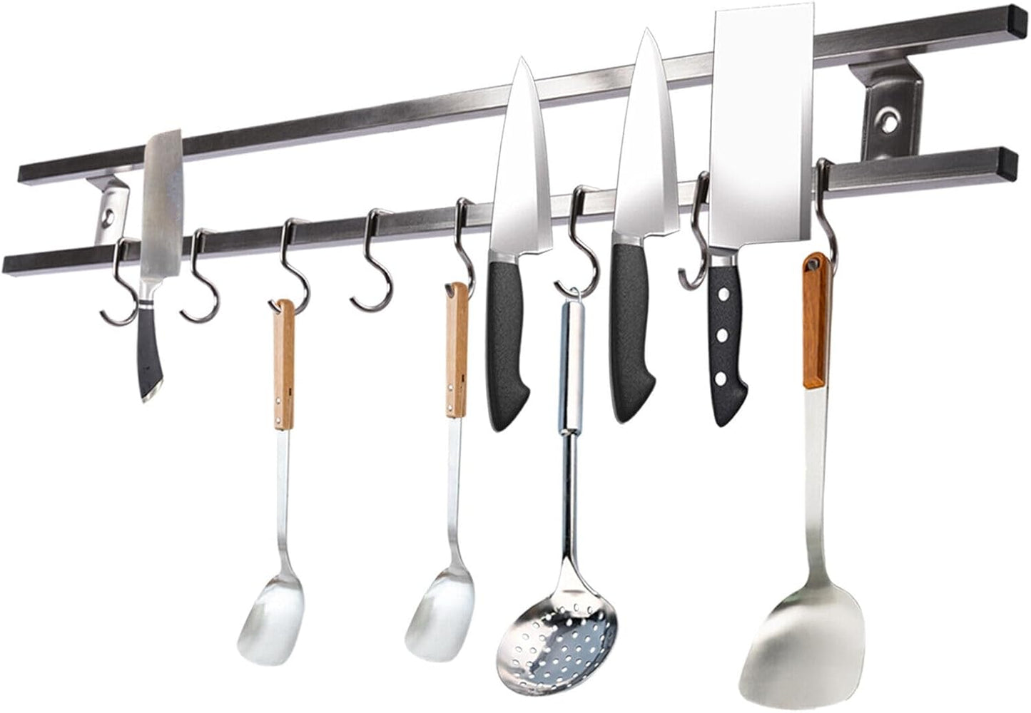 Double-bar Tool Holder, 24Inch Magnetic Knife Holder Magnetic Knife Strip with 8 Hooks Powerful Magnetic