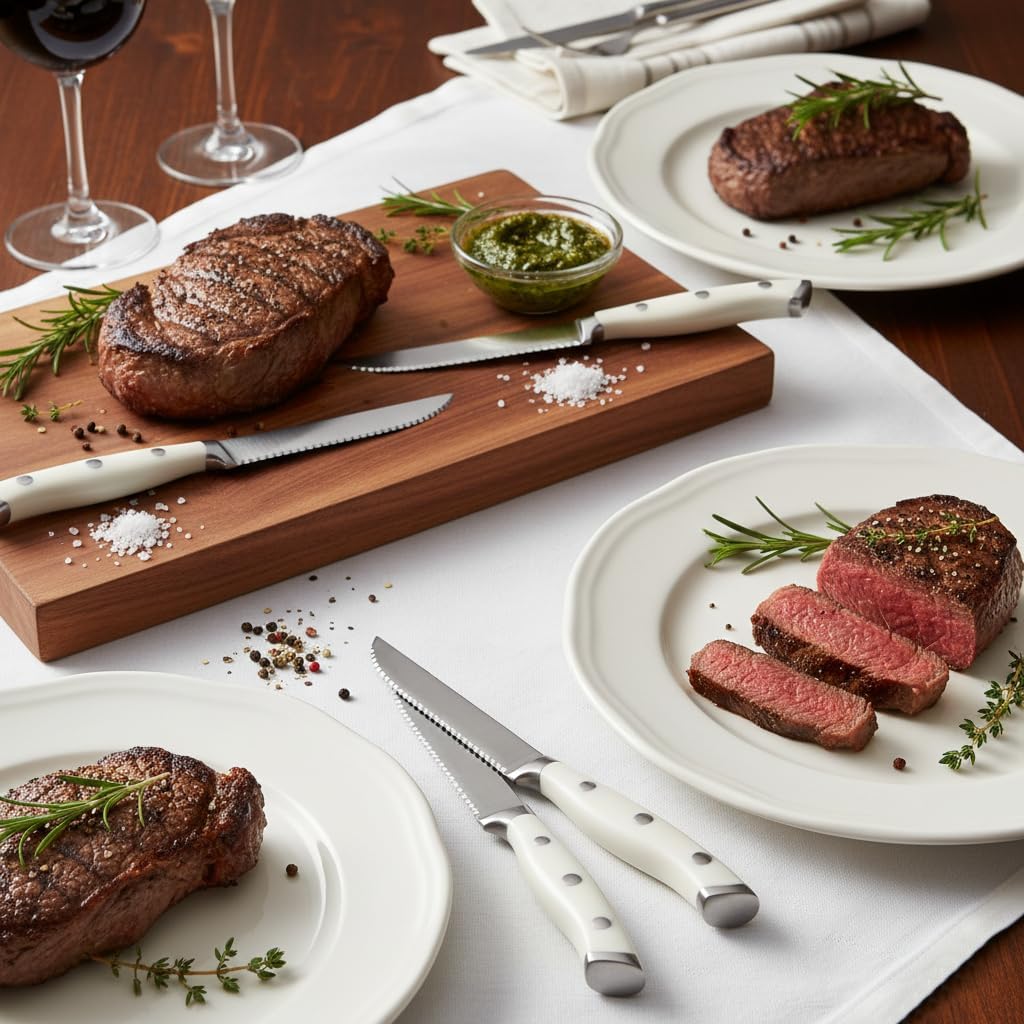 Alata 8-Piece Steak Knives Set, 4.7 Inch with Serrated Edge Razor-Sharp Dinner Knives, Full-Tang Construction