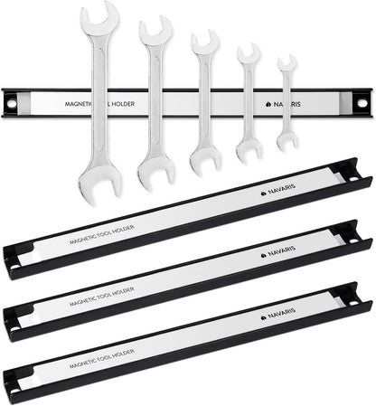 Navaris Set of 4 Magnetic Tool Holder Rack - 12 Inch Heavy Duty Garage Wall Holder Strip for Tools - Tool Bar with Magnet for Screwdriver, Wrench