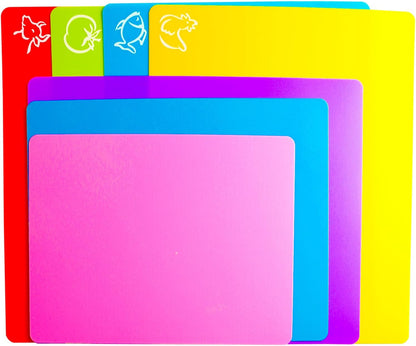 4 Pieces Flexible Cutting Board mats, Plastic Cutting Boards for Kitchen Cooking, Cutting board sheets for Meat and Vegetables, Dishwasher Safe