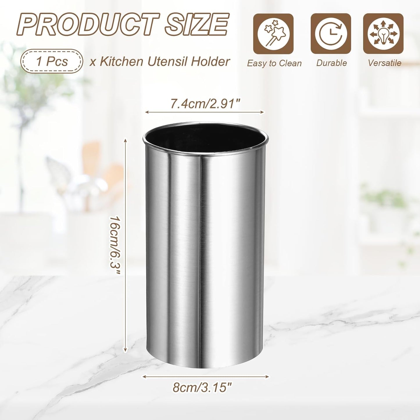 uxcell Kitchen Utensil Holder, 3.1x4.7 Stainless Steel Utensil Cutlery Holder Cooking Flatware Organizer for Kitchen Restaurant Countertop Fork, Straw, Knives, Spoon, Chopstick, Silver