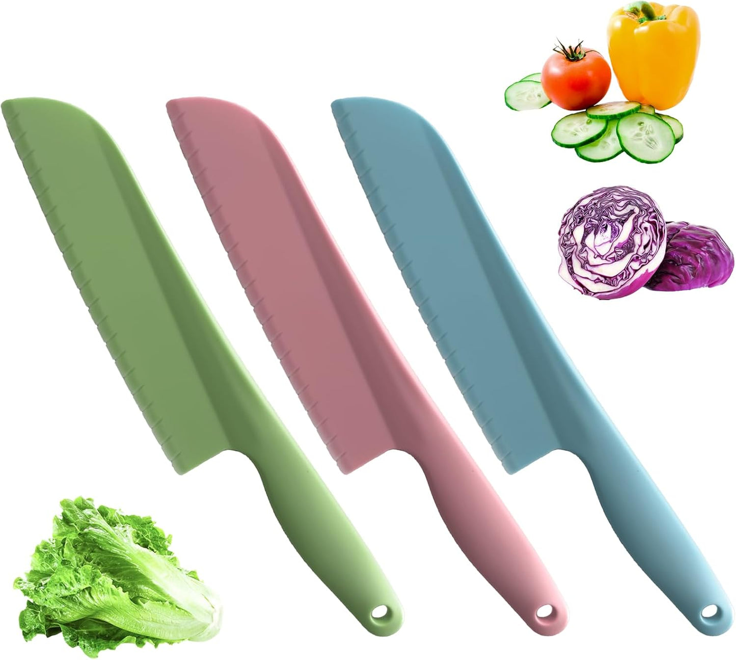 Lettuce Knife, 11 inch Nylon knife, Plastic Lettuce Knife to Prevent Browning, Dishwasher Safe (1, Blue)