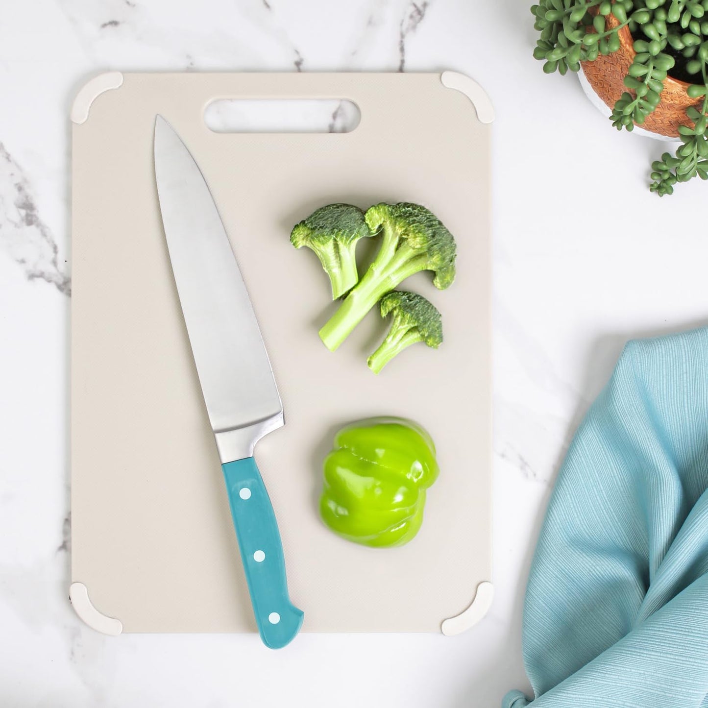 Dexas Fresh Prep 3-Pack Non-Slip Cutting Board Set – Dishwasher Safe Plastic Boards with Silicone Grip Corners & Handle, Sage (14.17" x 10.63", 12.6" x 9.06", 11.02" x 7.48")