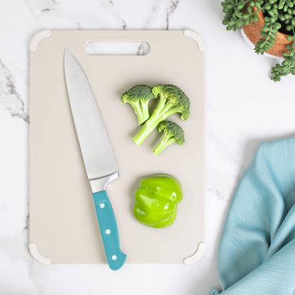 Dexas Fresh Prep 3-Pack Non-Slip Cutting Board Set – Dishwasher Safe Plastic Boards with Silicone Grip Corners & Handle, Sage (14.17" x 10.63", 12.6" x 9.06", 11.02" x 7.48")