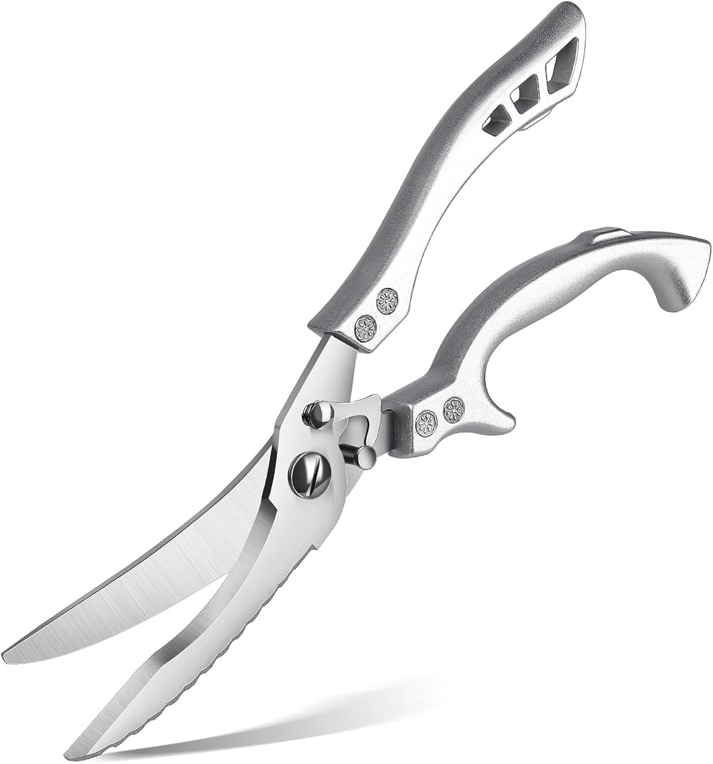 Heavy Duty Kitchen Scissors, Dishwasher Safe Stainless Steel Cooking Shears Spring loaded, Sharp Multipurpose Food Scissors silver for Cutting Meat, Bones, Turkey, Poultry & Fish Plastic Handle