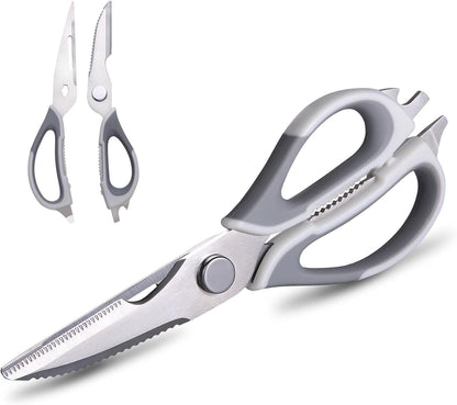 Kitchen Scissors for Food Heavy Duty, All Purpose Kitchen Shears that Come Apart Dishwasher Safe, Sharp Stainless Steel Cooking Scissors for Meat, Poultry, Fish (Grey)
