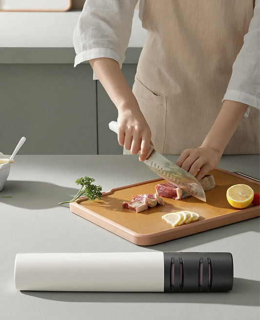 Electric Knife Sharpener, 2-Stage Sharpen & Polish, 3-Speed Motor (Up to 7000 RPM), Cordless Rechargeable with Angle Guide, Portable Handheld for Kitchen Knives