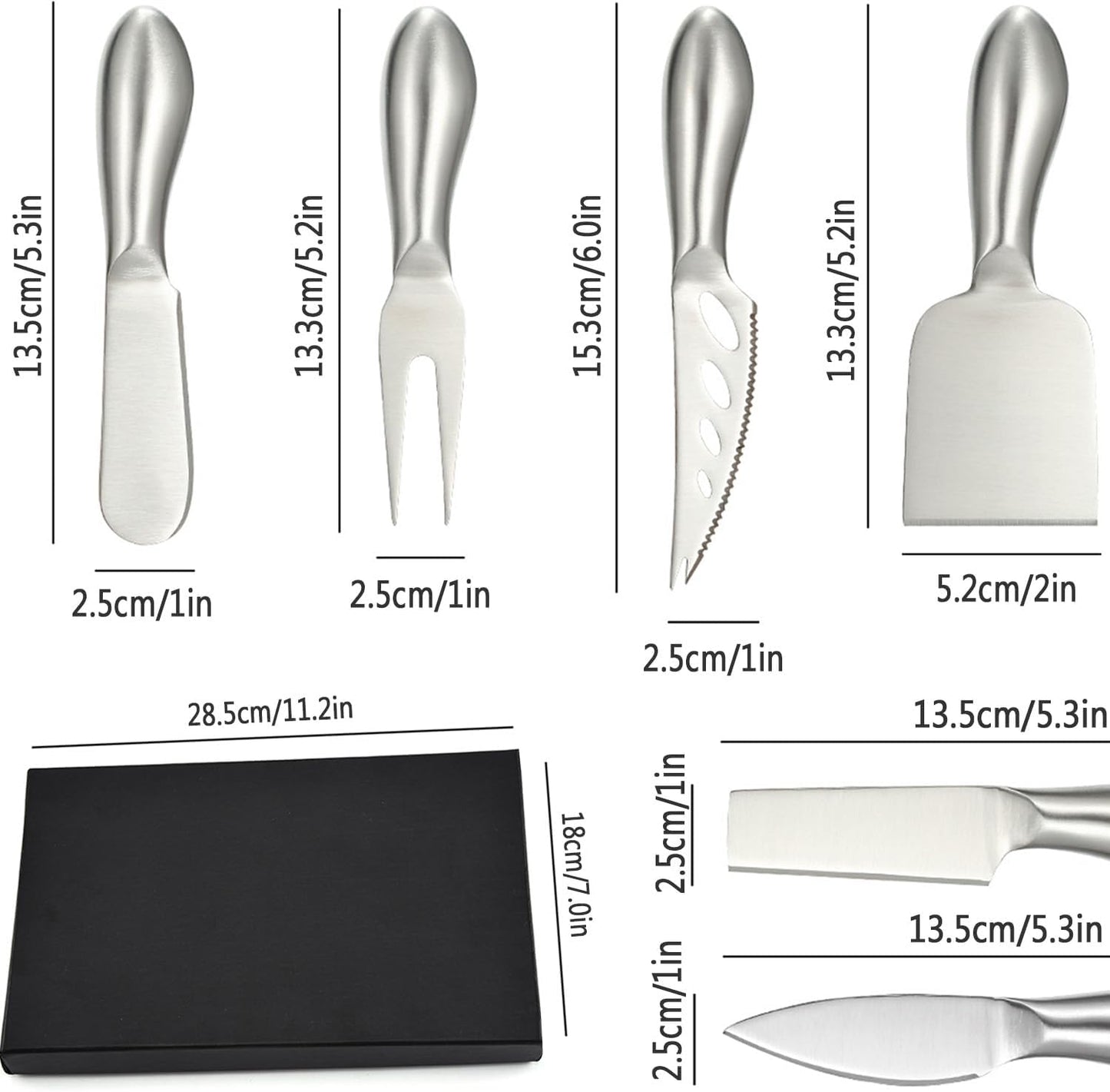 6-Piece Cheese Knife Set, Premium Stainless Steel Cheese Knives with Gift Box, Cheese and Charcuterie Board Collection matching tools (cheese knife set of 6)