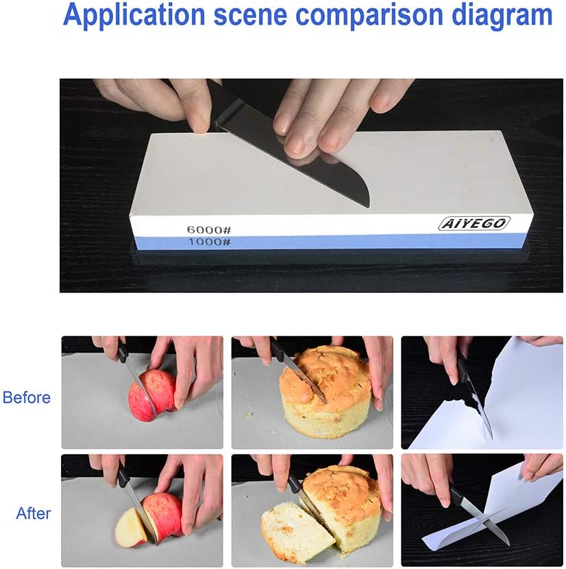 Knife Sharpening Stone, 2 Sided Grit 1000/6000 Whetstone Set with Non-slip Silicone Base for Home Kitchen(Blue&White)