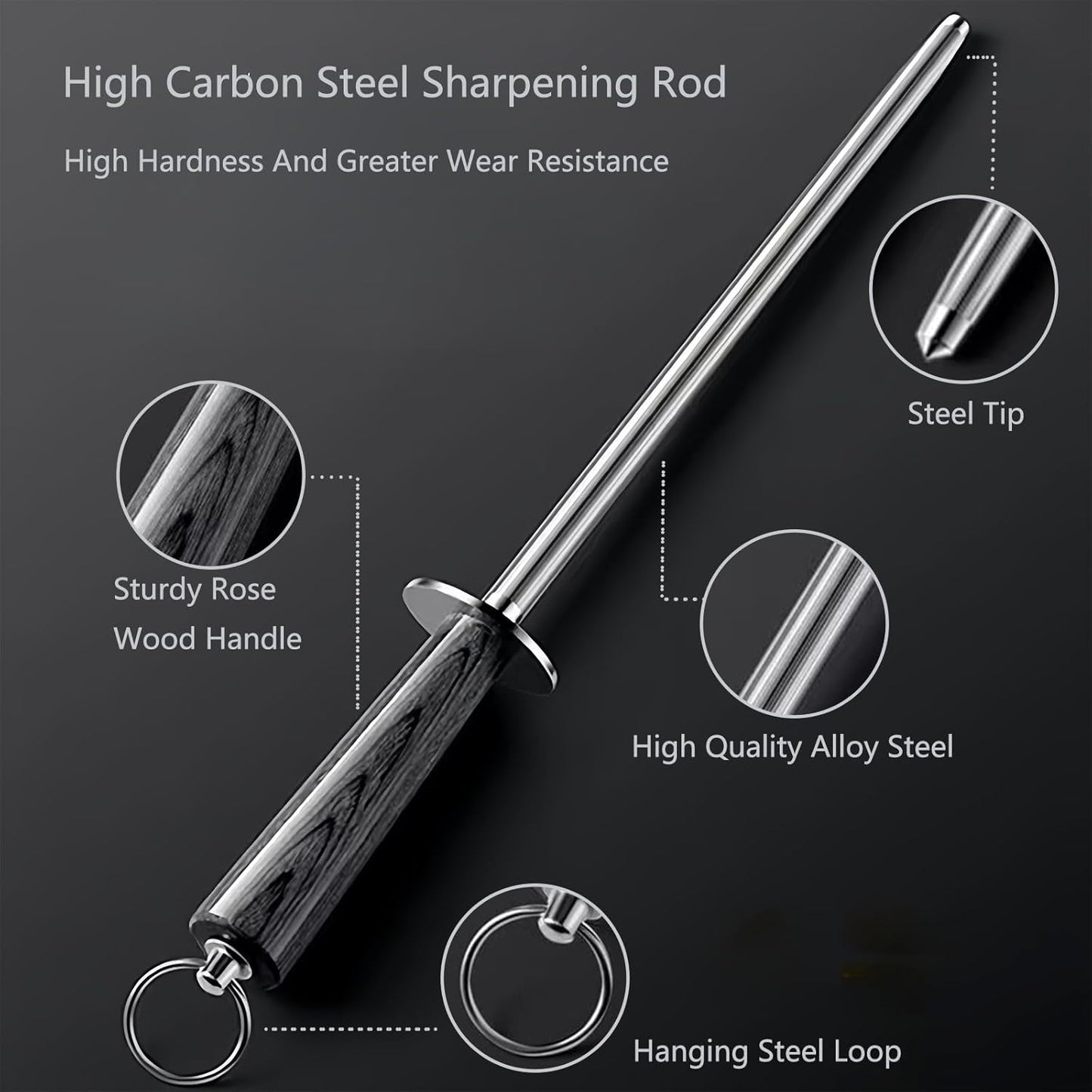 12-Inch Professional Knife Sharpener Rod – High Carbon Steel Honing Rod, Magnetized Safety, Colorful Wood Handle, Quick Blade Edge Restoration for Chef, Hunting & Household Knives