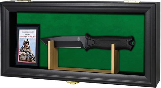 HOROW Knife Display Case Collect Pocket Knife Display Stand Military Folding Single Knife Shadow Box Wall Mount Cabinet with Uv Protection Acrylic Lockable Collectibles Knife-Black