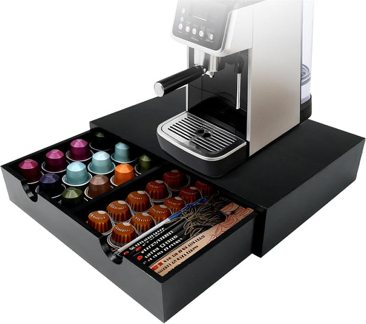 Coffee Pod 15" X 11" X 3" Natural Wood Countertop Organizer Drawer, Counter Top Espresso Tea Bag Station Storage Holder Box, Brown