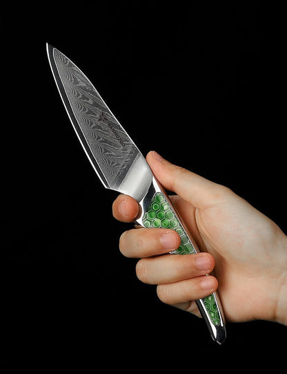 7 inch Nakiri Knife, Japanese VG-10 Damascus Steel Meat Cleaver, Ultra Sharp Vegetable Knife with Full-tang Handle in Green Resin, LA-S9 Series
