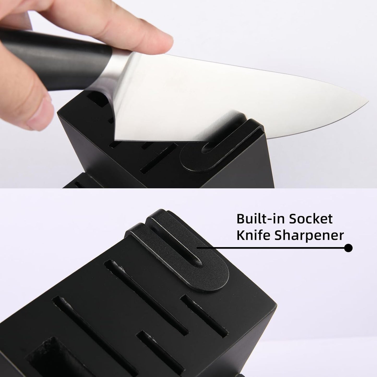 Kitchen Knife Set,14-Piece Knife Set With Block Wooden, Self Sharpening For Chef Knife Set, High Carbon German Stainless Steel Hammered Collection Knife Block Set, Dishwasher Safe Cutlery, Cream